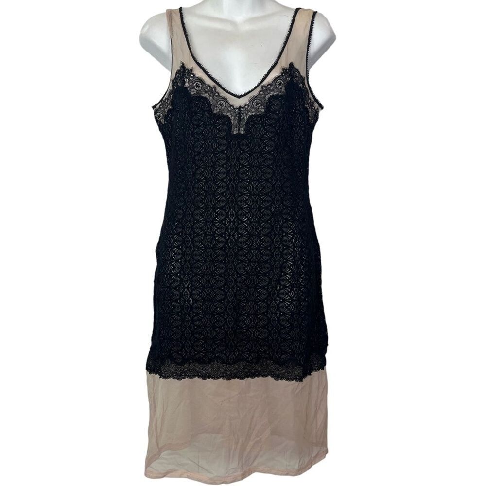 Victorias Secret Black Sheer Mesh Whimsigoth Lace Lingerie Slip Dress sz S